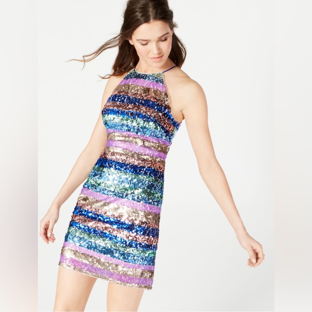 Aidan Aidan Mattox sequin cocktail party dress blue purple gold